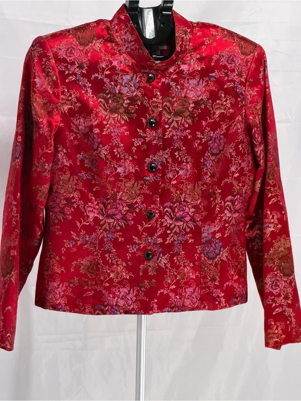 Silk Oriental Style Jacket Top Blazer Red Fully Lined Size Large By Dress Barn